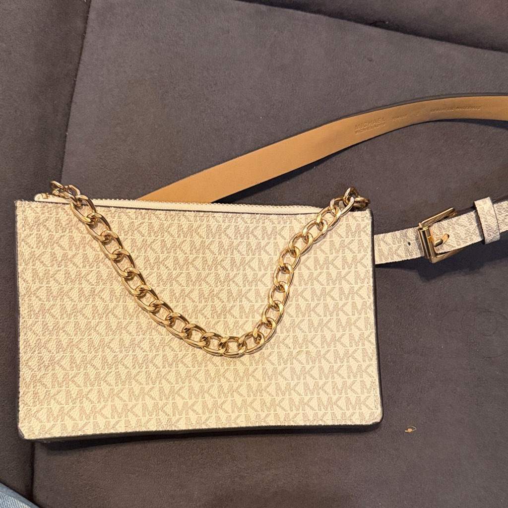 Michael Kors Beige Wristlet With Gold Chain